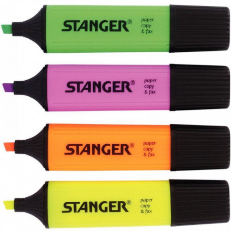 SURLIGNEUR  STANGER ASSORTI**PQT4** (JAUNE, ROSE, BLEU, VERT) 25% RECYCLE