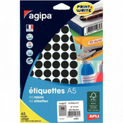 ÉTIQUETTES RONDES **ETUI DE 960** PASTILLES ADHÉSIVES DIAM. 15MM NOIR AGIPA 1143