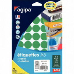 ÉTIQUETTES RONDE **ETUI DE 400** PASTILLES DIAM. 24MM VERT AGIPA 114321