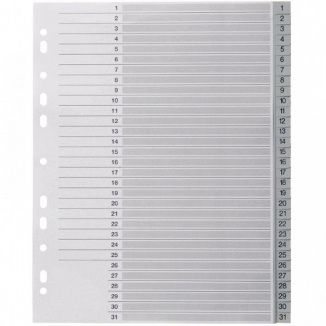 JEU DE 31 INTERCALAIRES NUMÉRIQUES EN POLYPROPYLÈNE GRIS FORMAT A4+