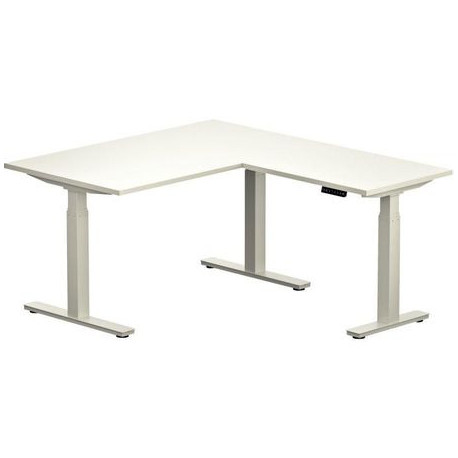 BUREAU ÉLECTRIQUE AXEL SLADE L180XP80CM AVEC RETOUR 80X60- PLATEAU BLANC PIÈTEMENT BLA