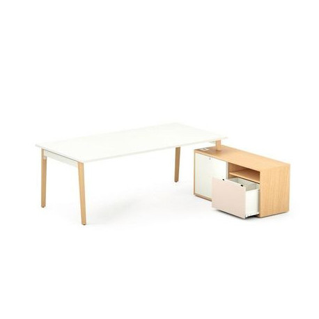 BUREAU DIRECTION LAGONROBIN L160CM PLATEAU CHÊNE CLAIR AVEC RETOUR PORTEUR GAU