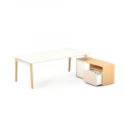 BUREAU DIRECTION LAGONROBIN L180CM PLATEAU CHÊNE CLAIR AVEC RETOUR PORTEUR GAU