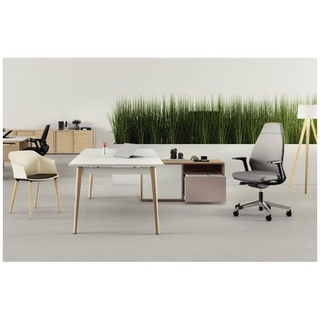 BUREAU DIRECTION LAGONROBIN L180CM PLATEAU BLANC AVEC RETOUR PORTEUR GAUCHE PL