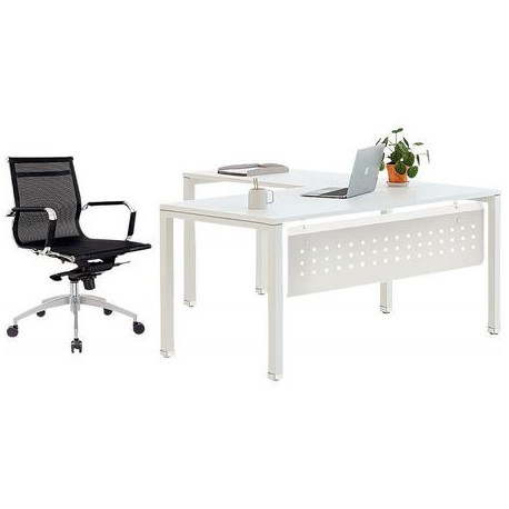 BUREAU DROIT PIÈTEMENT EN U L160x67CM PANNEAU BLANCPIEDS BLANC