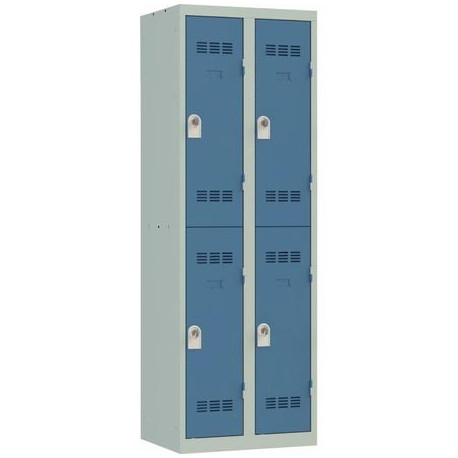 VESTIAIRE D'ATELIER 2 COLONNES 4 CASES INDUSTRIE PROPRE L60CM PORTES BLEU/CORPS GRIS