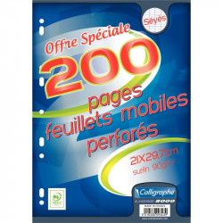 FEUILLES COPIES SIMPLES MOBILE A4 SEYES 90G BLANC *PQ100*  (200PAGES) 21X297 PERFOREES FAB France PEFC ECOLABEL CLAIREFONTAINE 