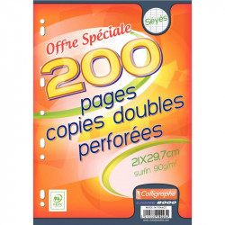 FEUILLE COPIE DOUBLE A4 SEYES 90G BLANC *PQT50* (200PAGES)   21X297 PERFOREES CLAIREFONTAINE FAB France PEFC ECOLABEL 