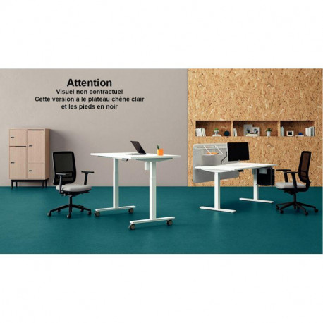 BUREAU À RÉGLAGE ÉLECTRIQUE GUERA L120XP80CM PLATEAU CHÊNE CLAIR/PIÈTEMENT NOIR