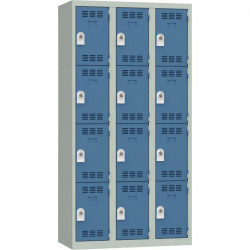 VESTIAIRE D'ATELIER 3 COLONNES DE 4 CASES INDUSTRIE PROPRE L90CM GRIS/BLEU