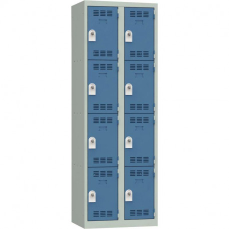 VESTIAIRE D'ATELIER 2 COLONNES DE 4 CASES INDUSTRIE PROPRE L60CM GRIS/BLEU