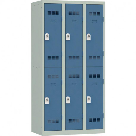 VESTIAIRE D'ATELIER 3 COLONNES DE 2 CASES INDUSTRIE PROPRE L90CM GRIS/BLEU