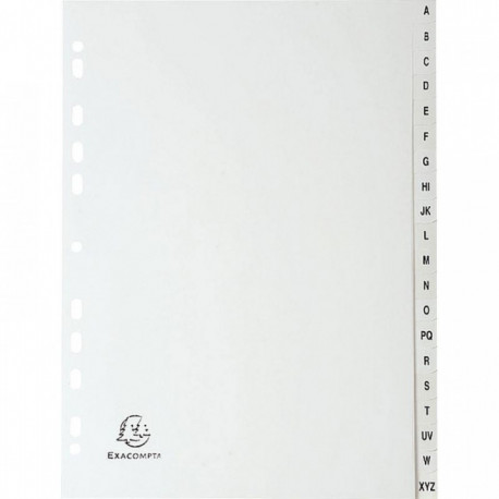 JEU DE 20 INTERCALAIRES ALPHABÉTIQUES EN POLYPROPYLÈNE GRIS RECYCLÉ, FORMAT A4