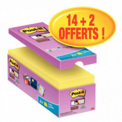 BLOC REPOSTIONNABLE 76X76 JAUNE *BTE 14+2OFFERTS* SUPER STCIKY  DT2G PEFC POST IT NOTE