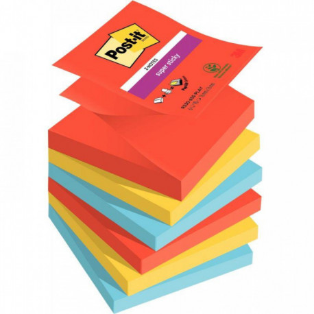 BLOC REPOSITIONNABLE 76X76 COULEUR ASS 90F PQT6 PLAYFUL  Z-NOTE POST-IT SUPER STICKY  PEFC  