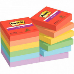 PAQUET DE 12 BLOCS NOTES SUPER STICKY POST-IT  90 FEUILLES  47,6X47,6MM COLLECTION PLAYFUL