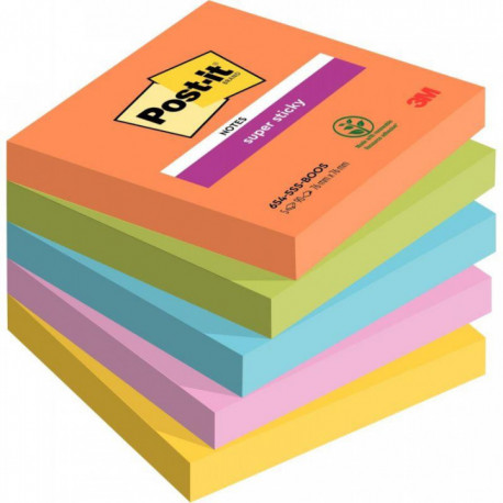 PAQUET DE 5 BLOCS DE 90 FEUILLES SUPER STICKY POST-IT, 76 X 76 MM COLLECTION BOOST