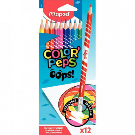 CRAYONS DE COULEUR POCHETTE DE 12 OOPS EFFAÇABLES