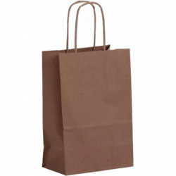 PAQUET DE 50 SACS KRAFT BRUN 14+8X21CM AVEC POIGNÉES TORSADÉES 90GR