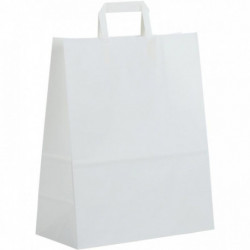 PAQUET DE 50 SACS KRAFT BLANC 32+16X39CM AVEC POIGNÉES PLATES 100GR