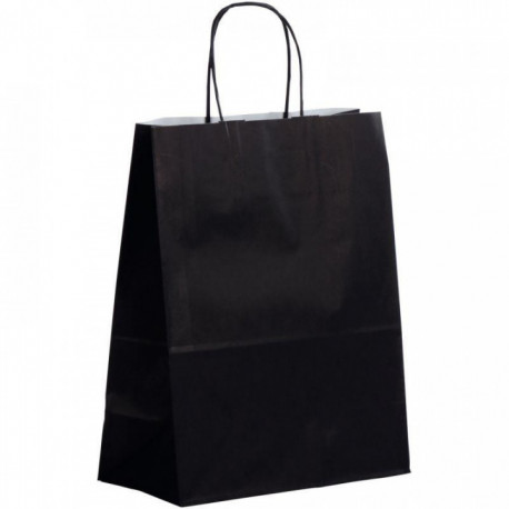 PAQUET DE 50 SACS KRAFT NOIR 23+12X30CM AVEC POIGNÉE TORSADÉE 90GR