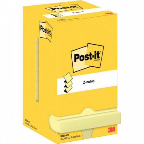 BLOC CREPOSITIONNABLE 76X76 JAUNE 100F PQT12  Z NOTE POST IT  PEFC