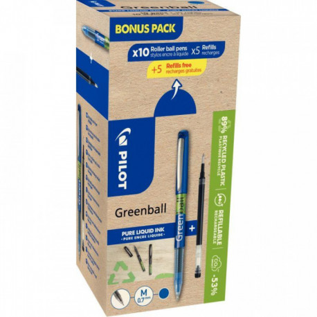 PACK DE 10 ROLLERS GREENBALL BLEUS + 10 RECHARGES BLEUES