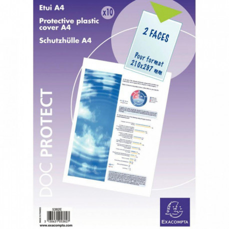 SACHET DE 10 ÉTUIS DE PROTECTION SIMPLE EN PVC LISSE 20/100E POUR FORMAT A4