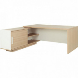 BUREAU RETOUR GAUCHE L180/198XH75XP90/180CM AVEC RANGEMENTS CHÊNE STRUCTURÉ/BLANC BRABANT