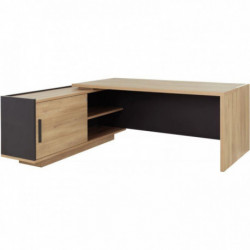 BUREAU RETOUR GAUCHE L180/198XH75XP90/180CM AVEC RANGEMENTS CHÊNE DU BOCAGE/ANTHRACITE BRABANT