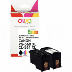 LOT DE 2 CARTOUCHES D''ENCRE COMPATIBLES À LA MARQUE CANON PG560XL NOIR ET CL561XL CYAN MAGENTA ET J