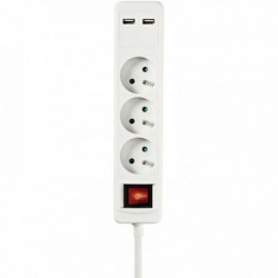 BLOC DE 3 PRISES + 2 USB 1,50M BLANC