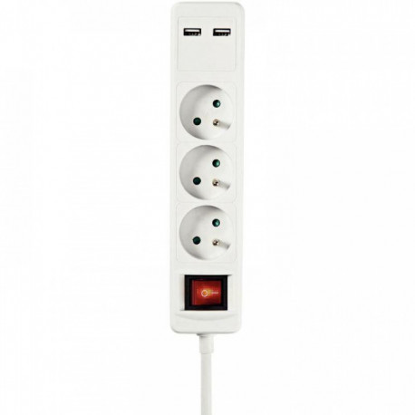 BLOC DE 3 PRISES + 2 USB 1,50M BLANC