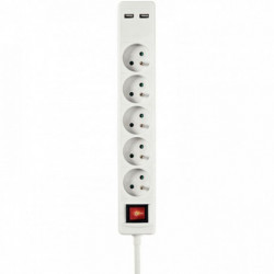 BLOC 5 PRISES + 2 USB 1.50M BLANC