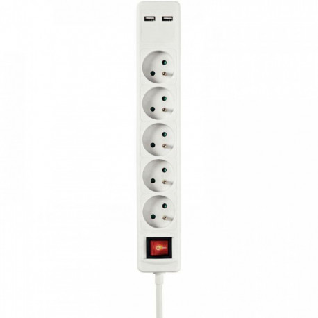 BLOC 5 PRISES + 2 USB 1.50M BLANC