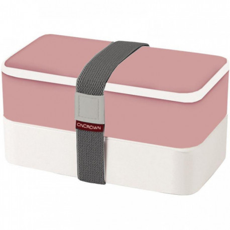 LUNCHBOX ROSE AVEC 2 COMPARTIMENTS + COUVERTS BLANCS