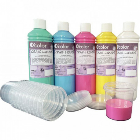 LOT DE 5 FLACONS 500ML DE PEINTURE CRAIE LIQUIDE