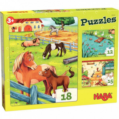 BOITE DE 3 PUZZLES PROGRESSIFS, LES ANIMAUX DE LA FERME