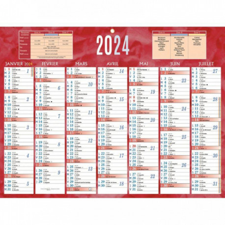 CALENDRIER SEMESTRIEL 32X42CM ROUGE 7 MOIS PAR FACE