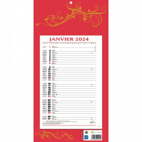 CALENDRIER MENSUEL 12 FEUILLES STANDARD 36x19cm