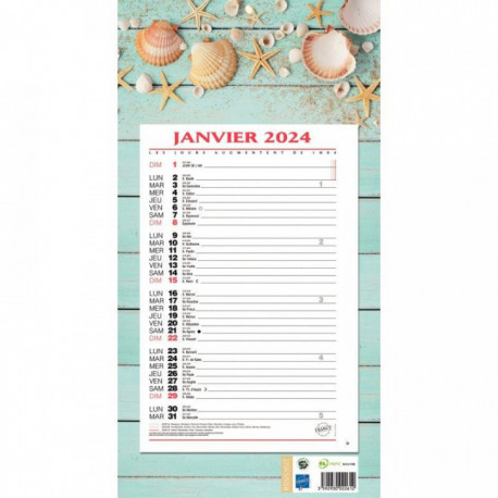 CALENDRIER MENSUEL 12 FEUILLES 36X19CM AMBIANCE 36x19cm