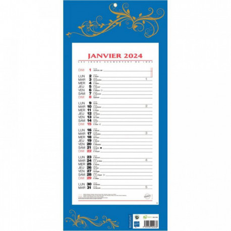 CALENDRIER MENSUEL 12 FEUILLES STANDARD 19x42cm