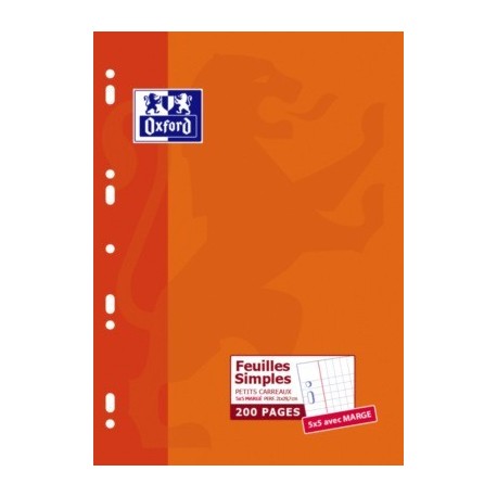 FEUILLET MOBILE BLC PERF. UNIVERS. 21x29,7 90G 200 PAGES 5x5