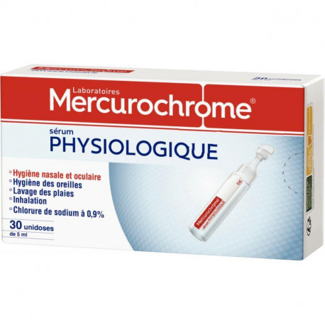 SERUM PHYSIOLOGIQUE BOITE DE 30 DOSES 5ML  MERCUROCHROME