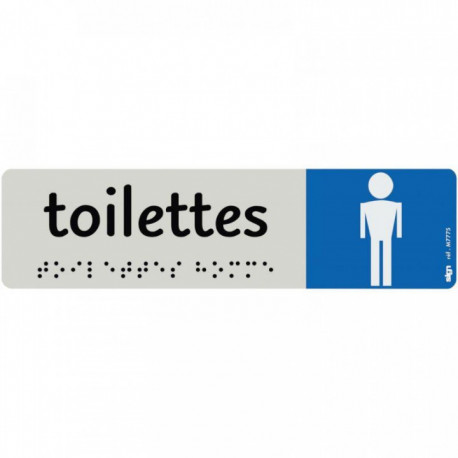 PLAQUE ALUMINIUM DE SIGNALISATION AVEC TEXTE EN BRAILLE "TOILETTES HOMMES" 170 X 45 MM