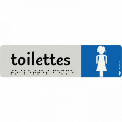 PLAQUE ALUMINIUM DE SIGNALISATION AVEC TEXTE EN BRAILLE TOILETTES FEMMES 170 X 45 MM