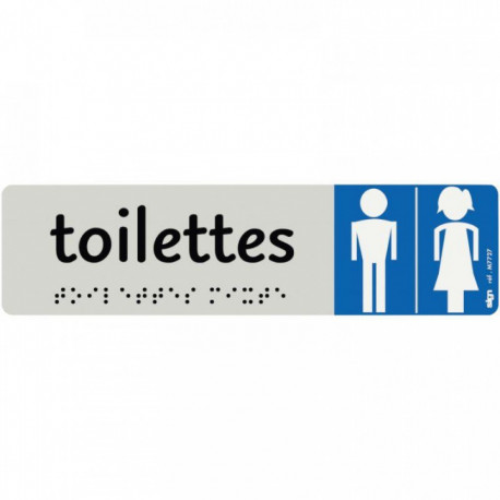 PLAQUE ALUMINIUM DE SIGNALISATION AVEC TEXTE EN BRAILLE TOILETTES HOMMES FEMMES 170 X 45 MM