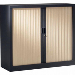 ARMOIRE À RIDEAUX BASSE 2 TABLETTES H100CM GENERIC+ ANTHRACITE ET ERABLE