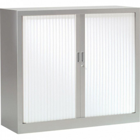 ARMOIRE À RIDEAUX BASSE 2 TABLETTES H100CM GENERIC+ ALUMINIM ET BLANC