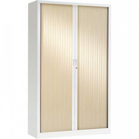 ARMOIRE À RIDEAUX HAUTE 4 TABLETTES H198CM GENERIC+ BLANC ET ACACIA